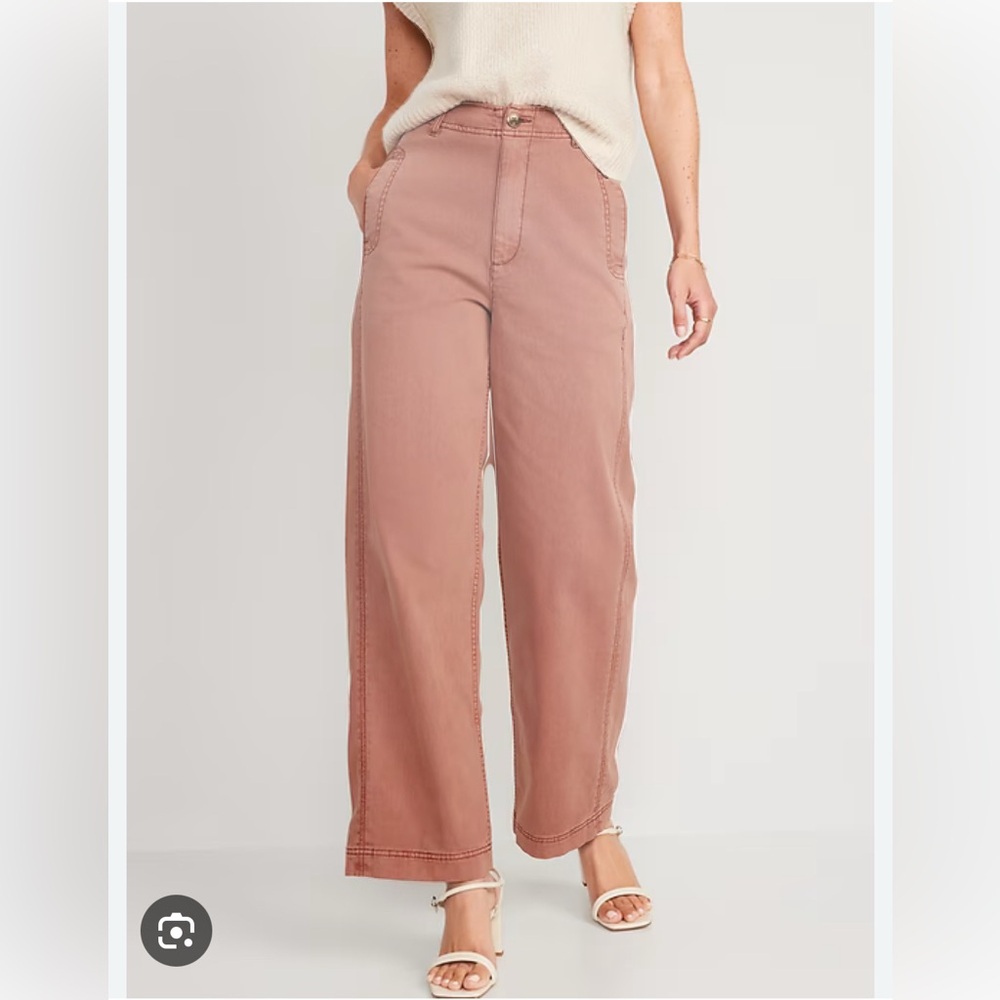 Old Navy cropped workwear wide leg pants with adjustable waist, size 8